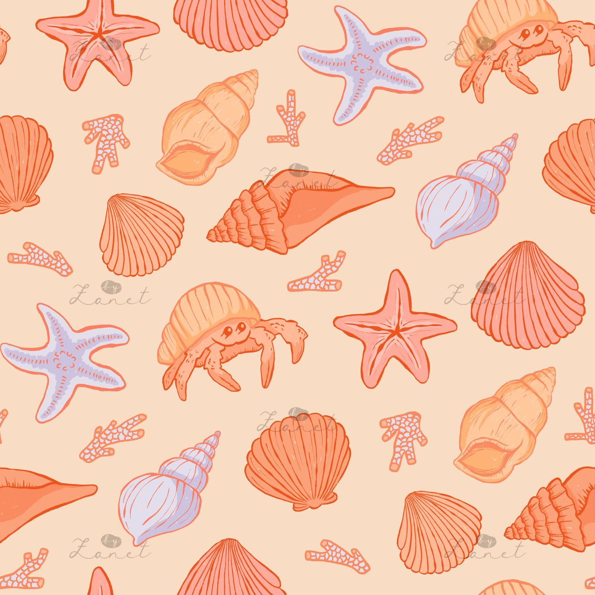 SHELLS ON THE BEACH light peach - 30 CM