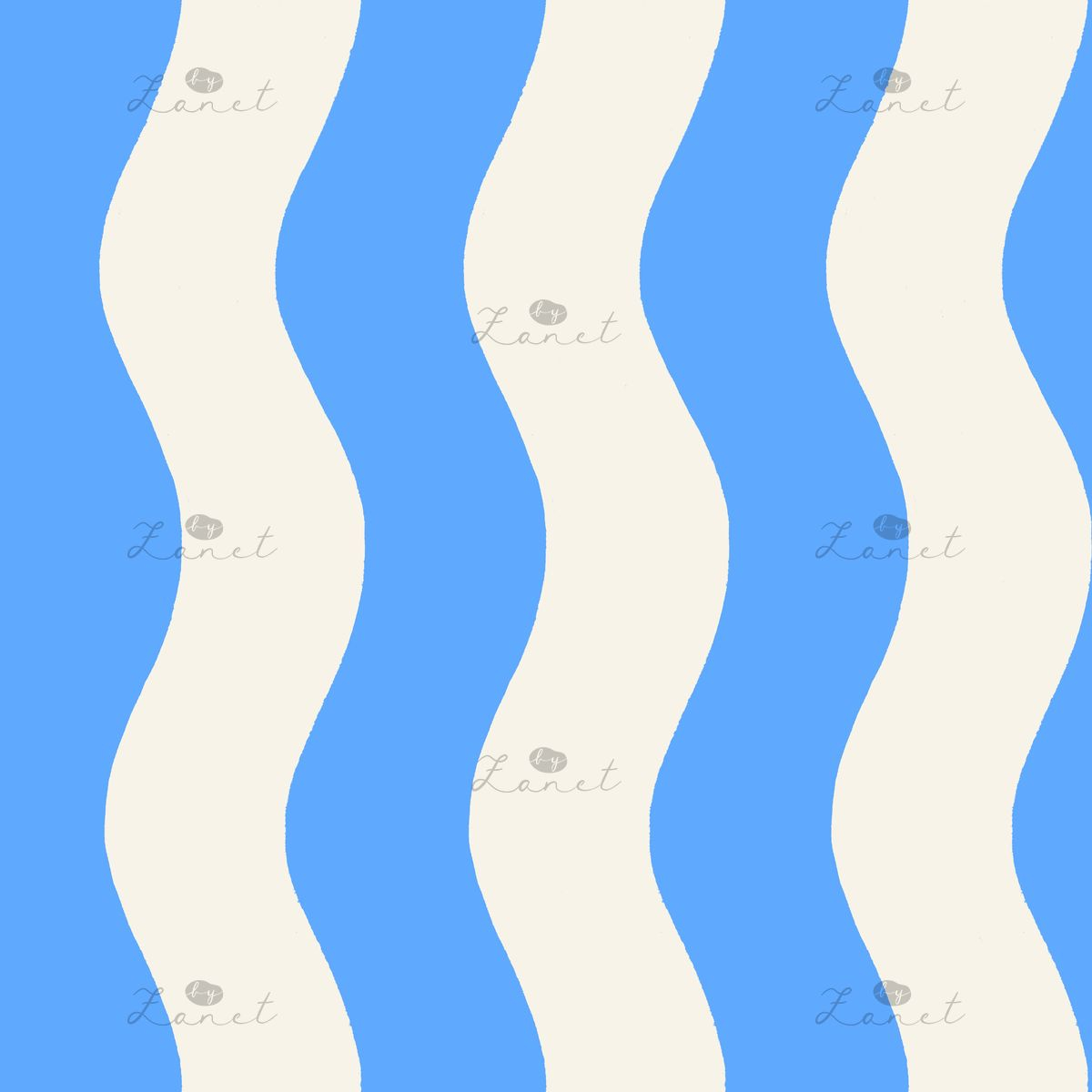 Wavy stripes electric blue and cream - 30 cm
