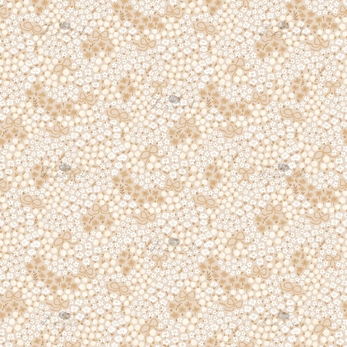 mini kvietky a mašličky beige - 36 cm