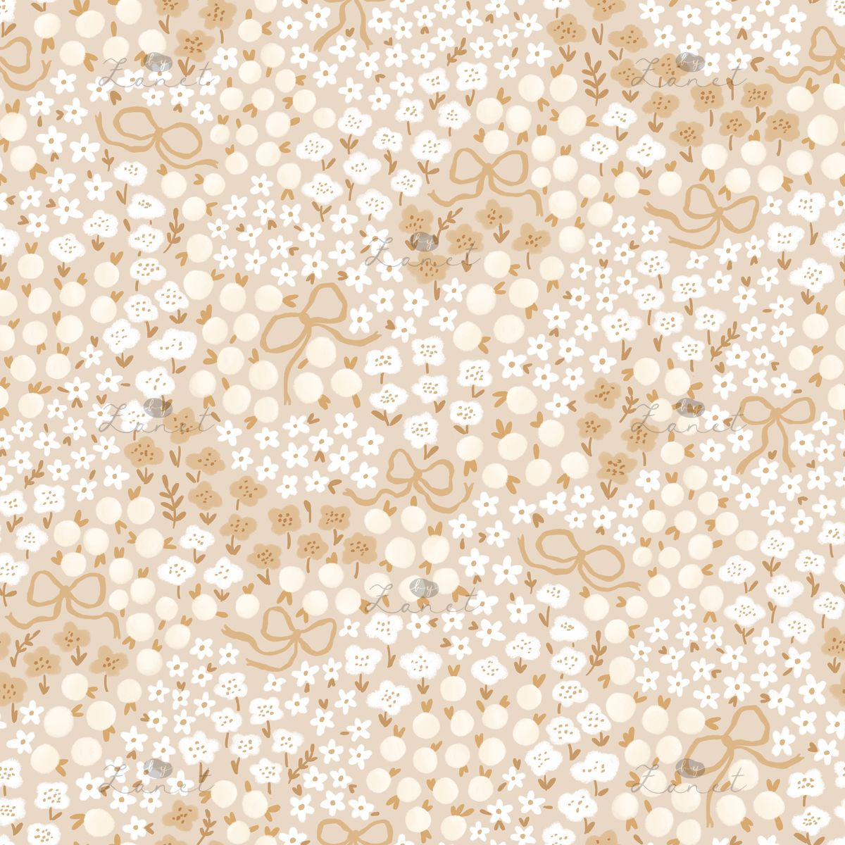 cute flowers and berries beige - 40 cm