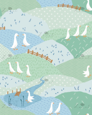 geese meadow teal green and blue - 25 cm