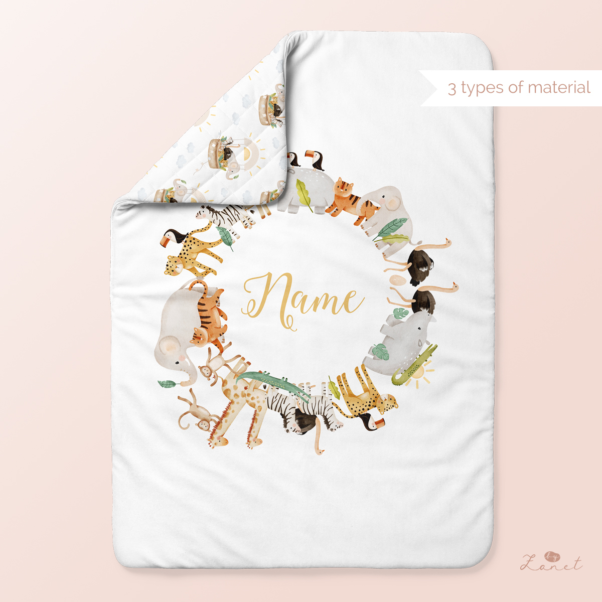 safari baby blanket panel with name