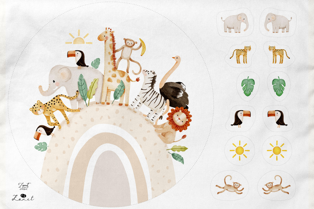 BABY PLAYMAT CUT & SEW PANEL - SAFARI rainbow